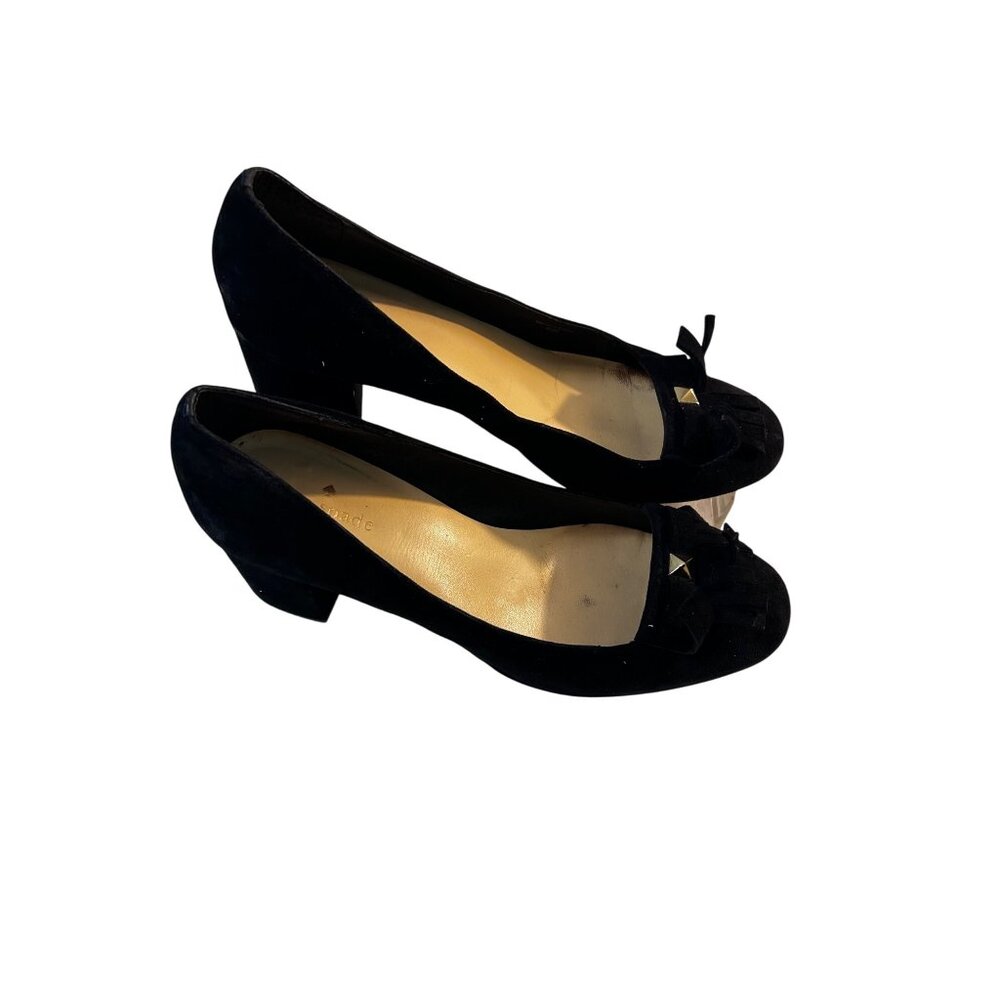 Kate Spade Fringe Block Heel Pumps Old Money Classic Black Suede Shoes 8.5 M